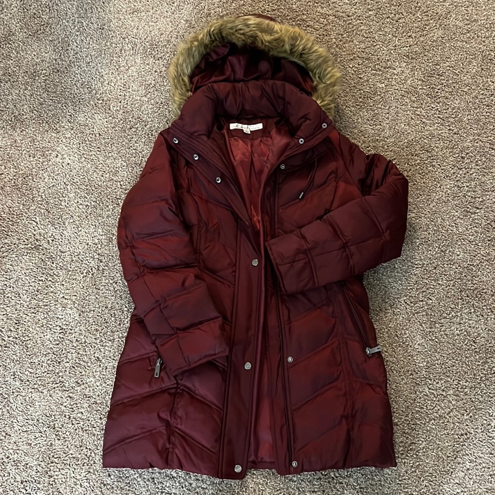 Kenneth Cole burgundy long puffer jacket